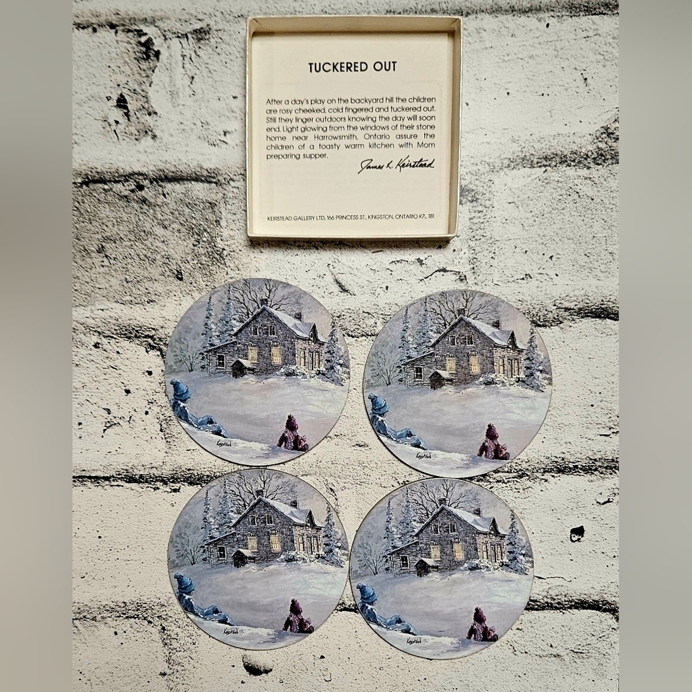 Keirstead “Tuckered Out” Coaster Set of 4 – Vintage Winter Canadiana